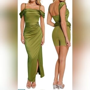 Elegant Green Off-Shoulder Dress
